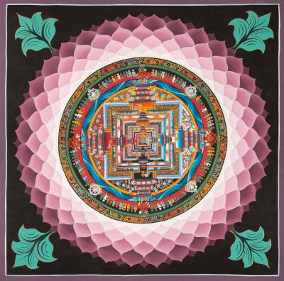 Kalachara Mandala Thangka with Aura | Kalachakra Mandala Thangka Painting